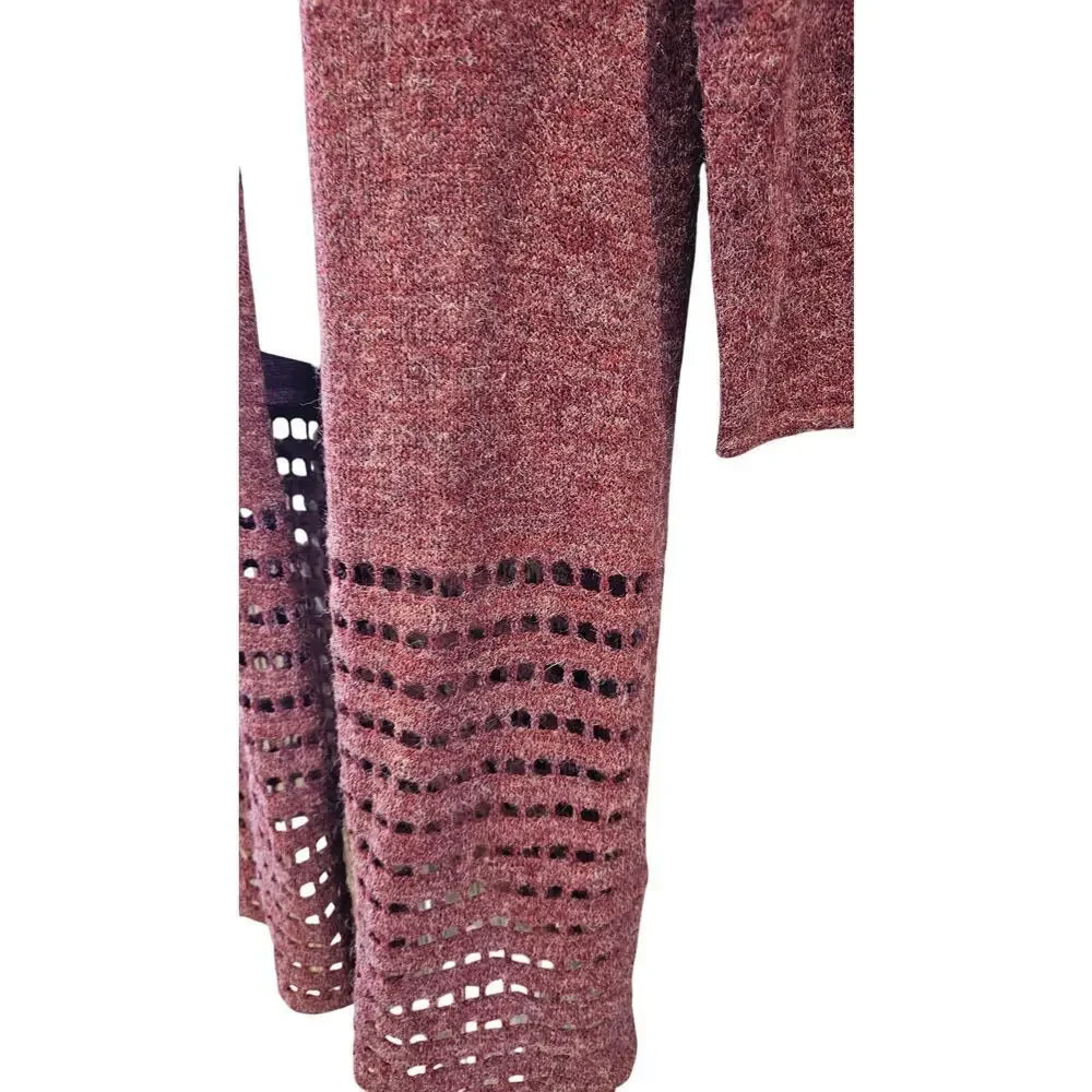 Soft surroundings PETITE Small PS red cut out mock wool open knit cardigan EUC